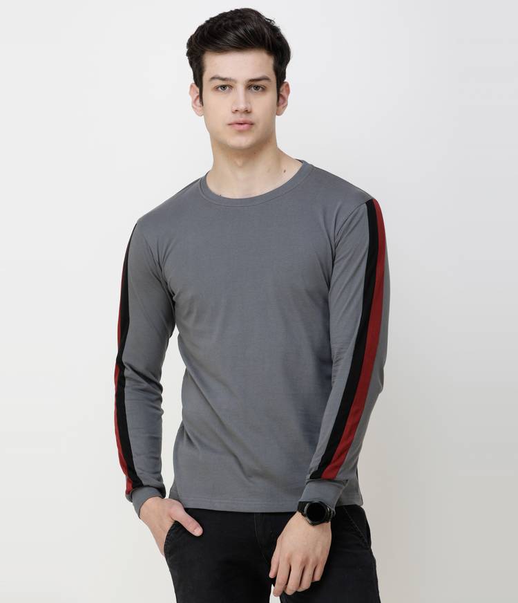 Striped Men Round Neck Red, Black, Grey T-Shirt