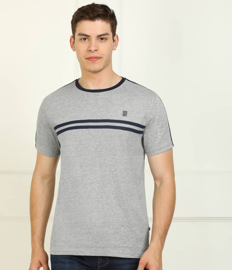 Self Design Men Round Neck Grey T-Shirt Price in India