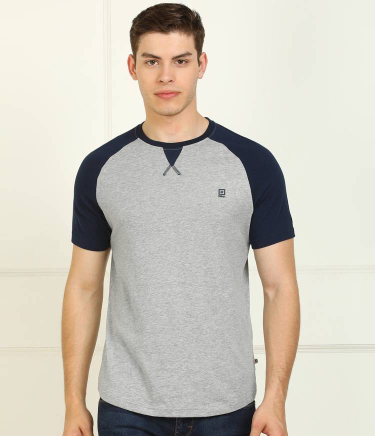 Color Block Men Round Neck Dark Blue, Grey T-Shirt