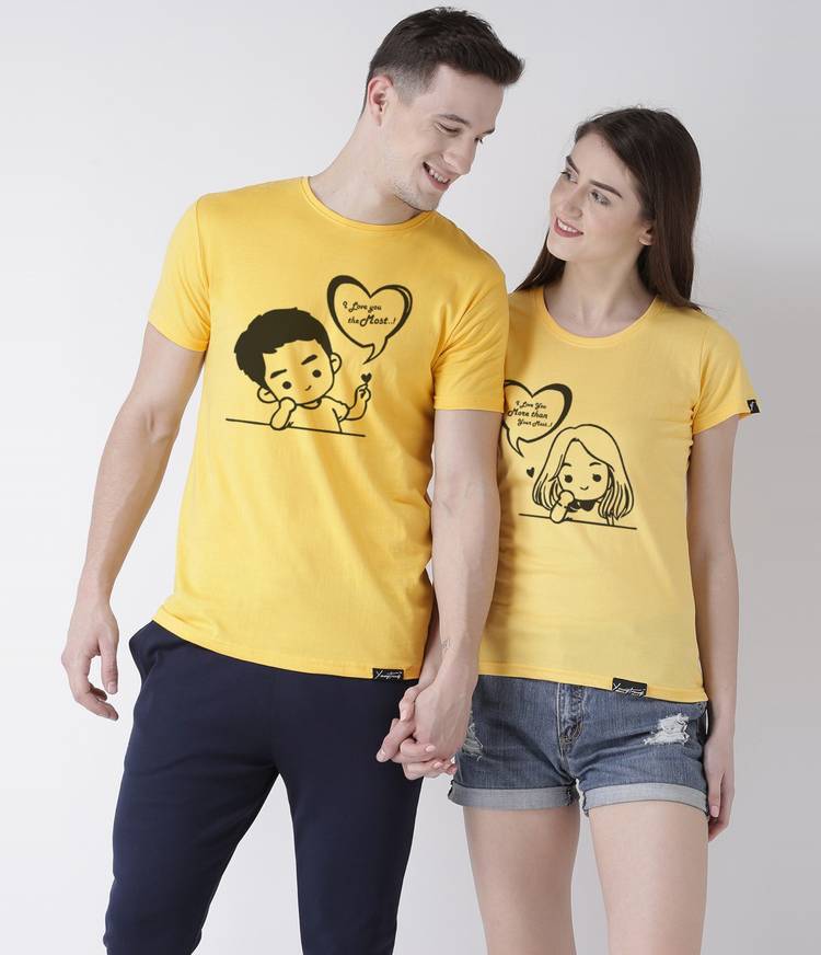 Graphic Print Men Round or Crew Yellow T-Shirt