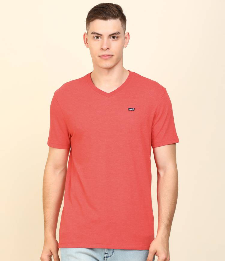 Solid Men V Neck Reversible Red T-Shirt