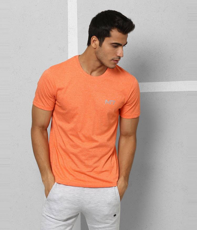 Athleisure Solid Men Round Neck Orange T-Shirt