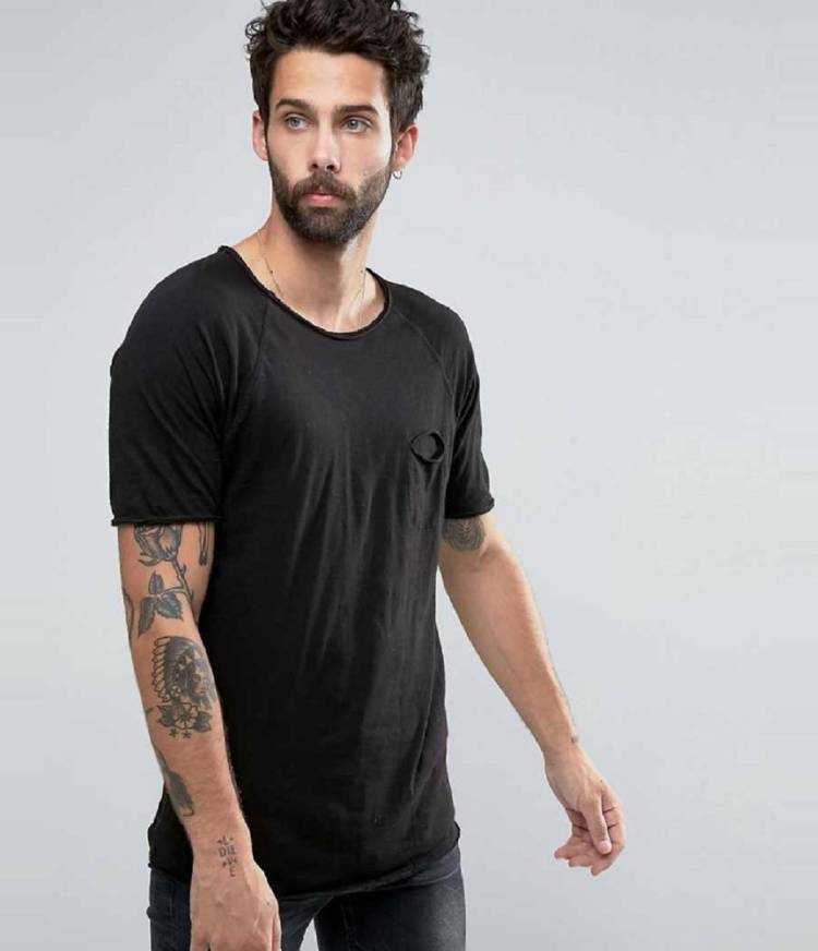 Solid Men Turtle Neck Black T-Shirt Price in India