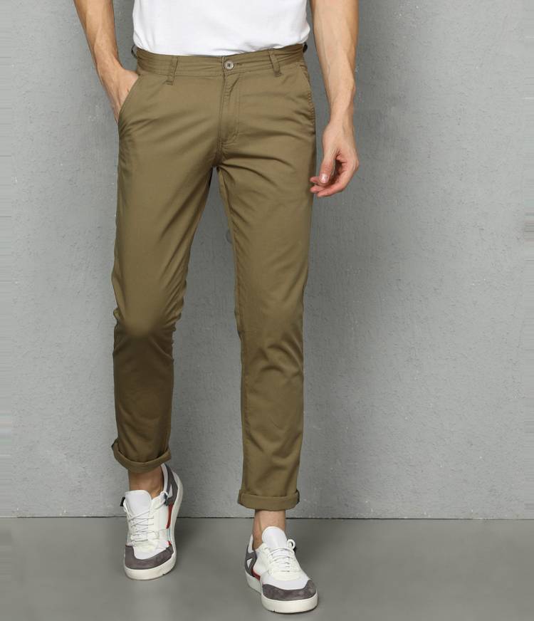 Regular Fit Men Pure Cotton Brown Pure Cotton Trousers