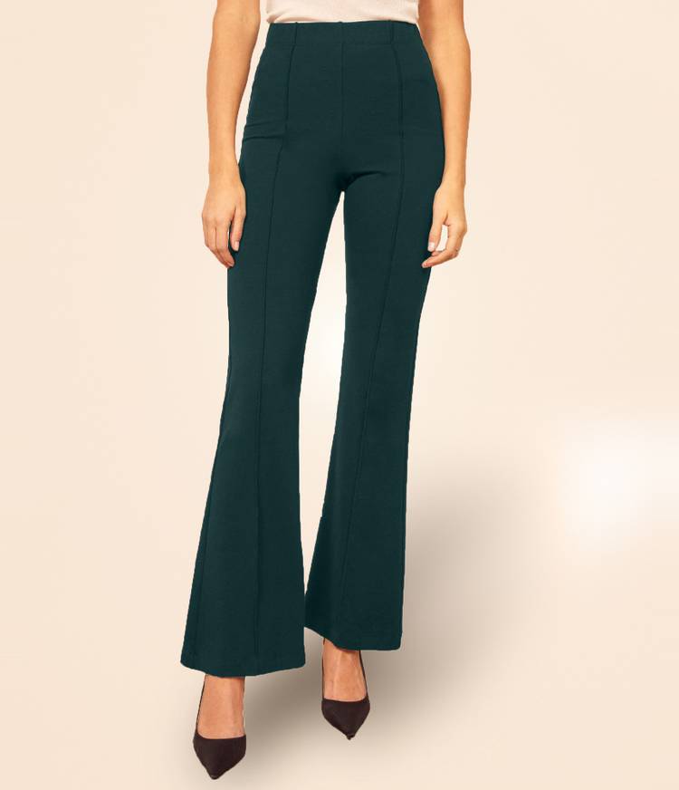 Regular Fit Women Green Cotton Blend Trousers