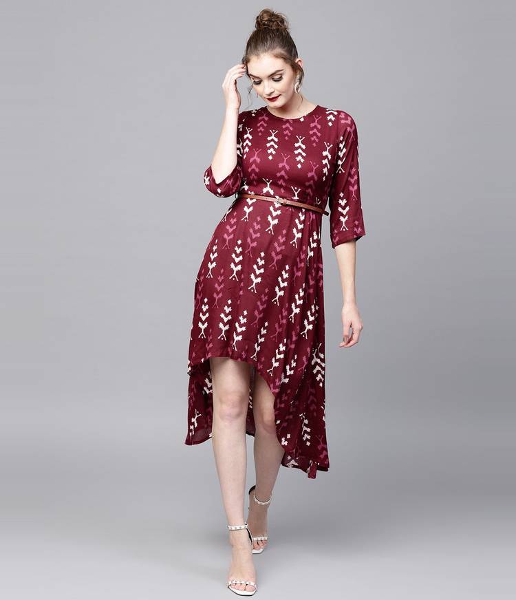 Women High Low Maroon Dress