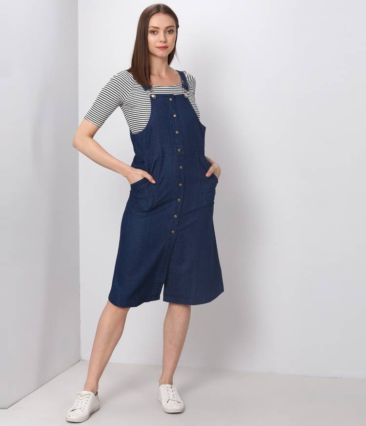 Women Pinafore Blue Dress Price in India