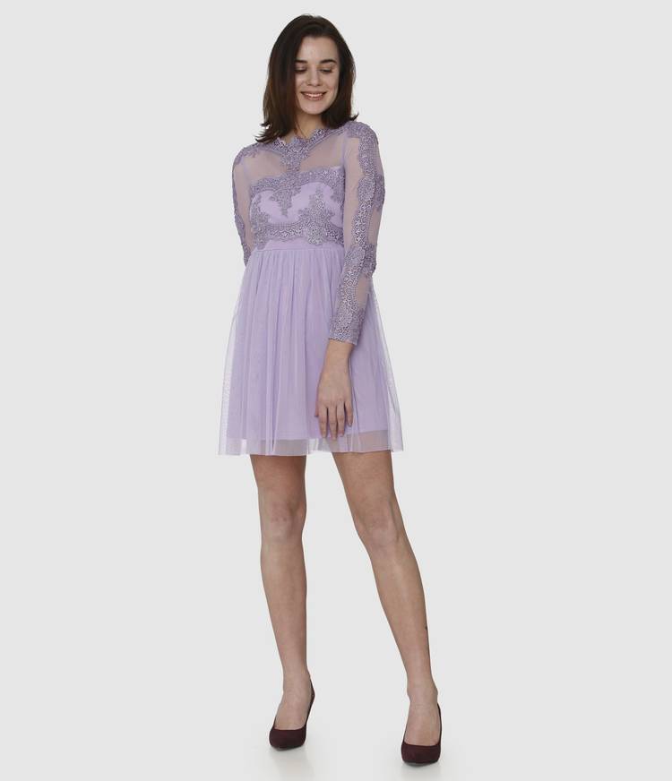 Women Fit and Flare Purple Dress