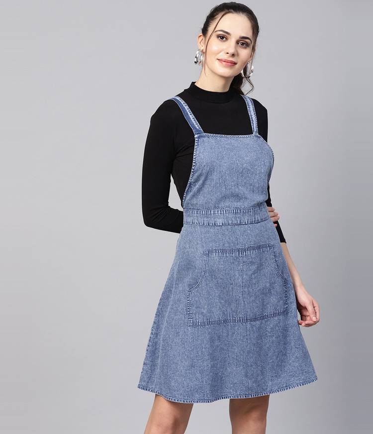 Women Pinafore Blue Dress