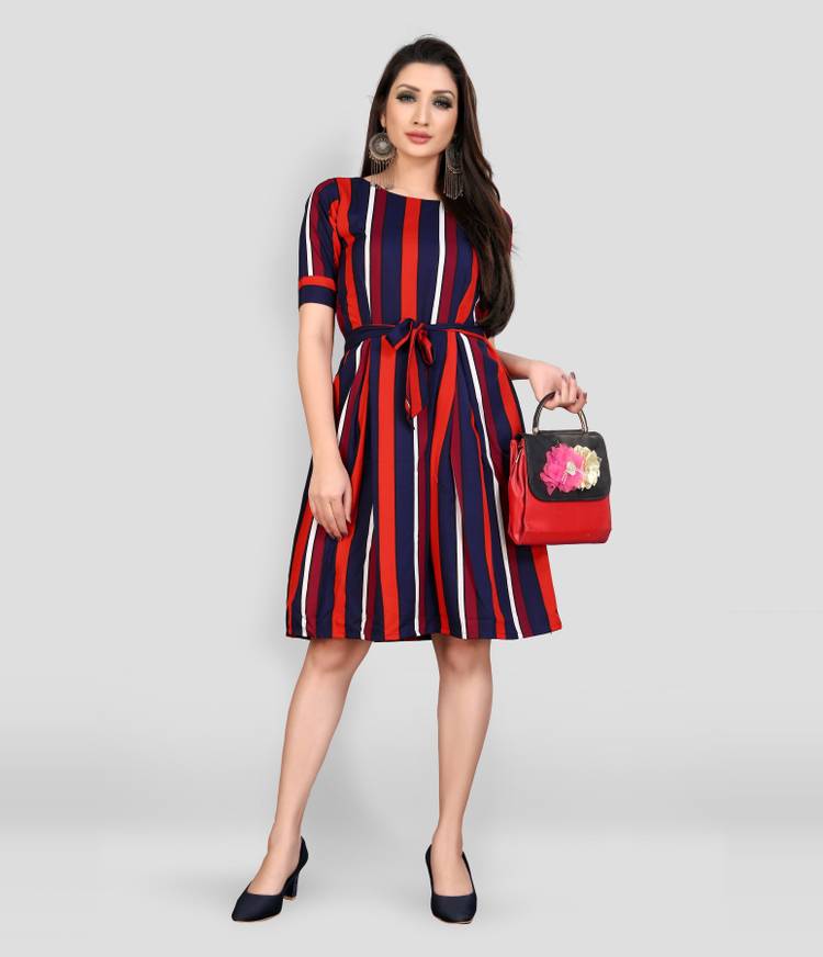 Women A-line Red, Blue Dress