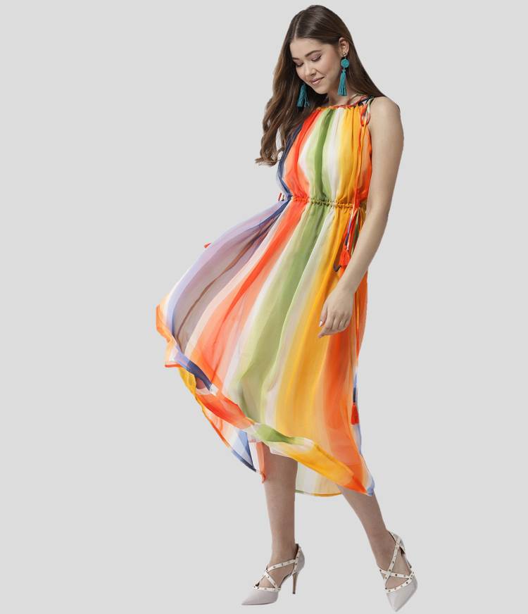 Women Cinched Waist Multicolor Dress Price in India