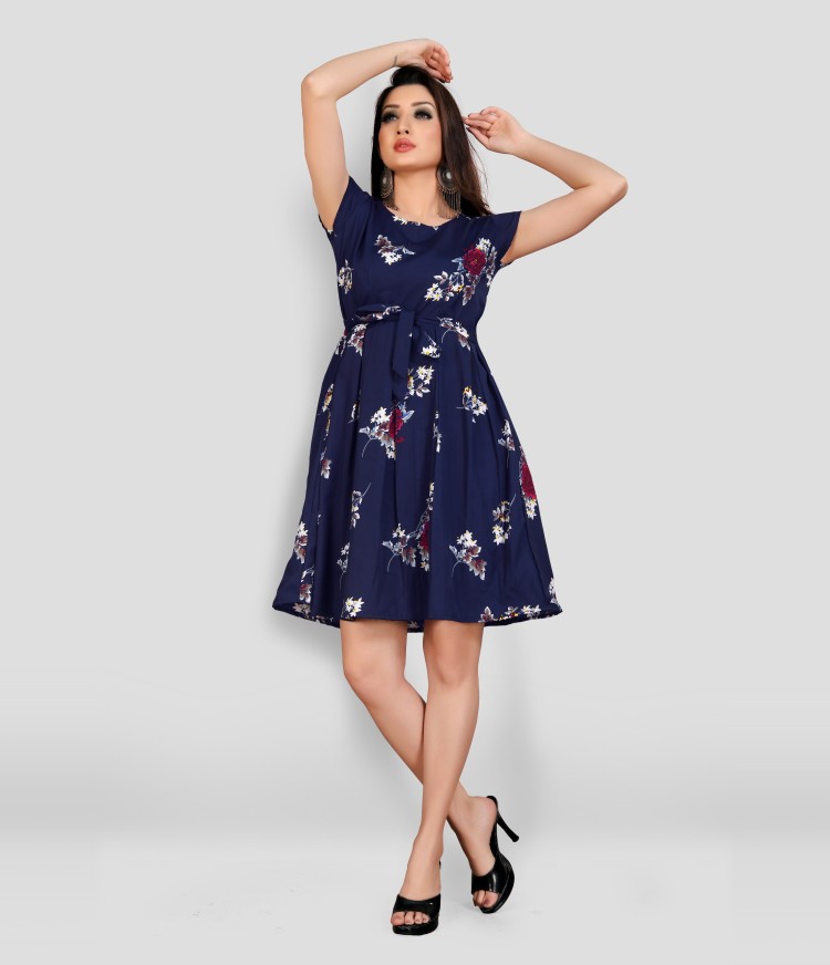ZAYNFASHION Women Fit and Flare Dark Blue Dress  Buy ZAYNFASHION Women Fit  and Flare Dark Blue Dress Online at Best Prices in India  Flipkartcom