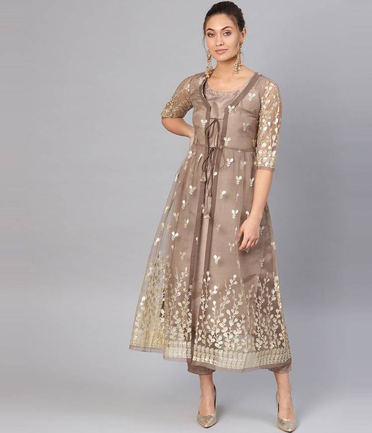 Women Kurta and Trousers Set Polyester