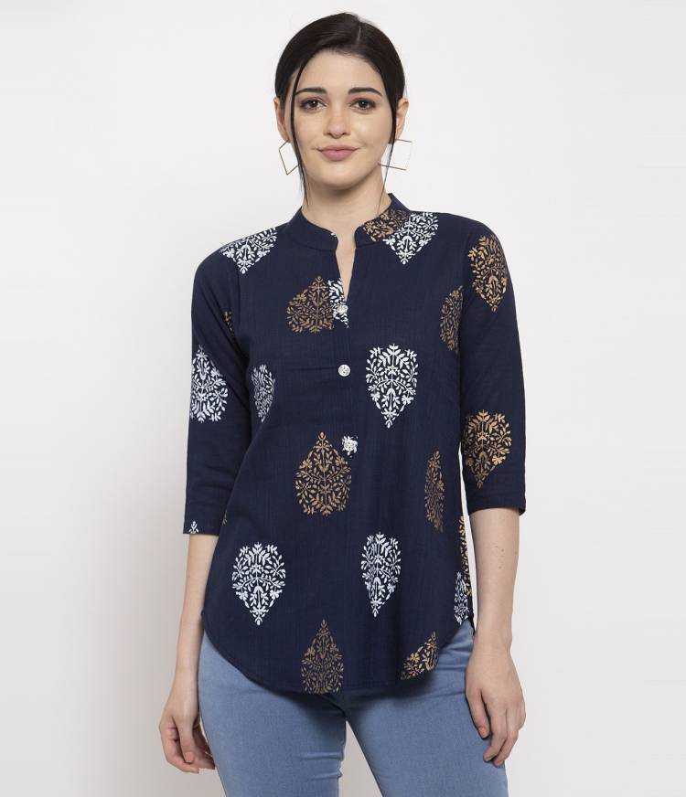 Casual Regular Sleeves Printed Women Blue Top Price in India