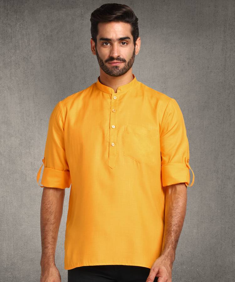 Men Solid Polycotton Straight Kurta