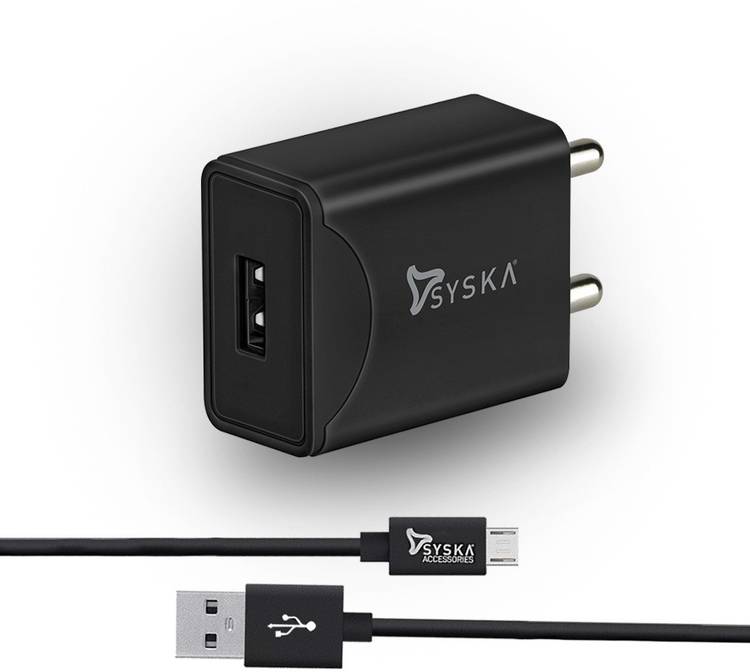 Syska WC2.1A-BK Fast Charger 2.1 A Mobile Charger with Detachable Cable