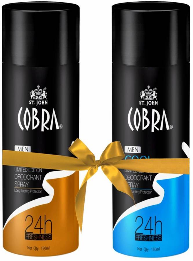 ST-JOHN Cobra Deo Live 150 ml + Cobra Deo COOL 150 ml (Buy 1 Get 1 Free) Perfume Body Spray  -  For Men & Women