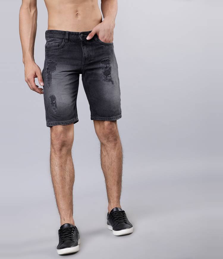 Washed Men Black Denim Shorts