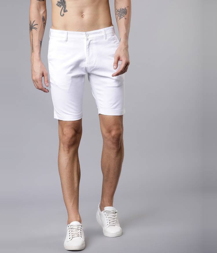 Solid Men White Chino Shorts