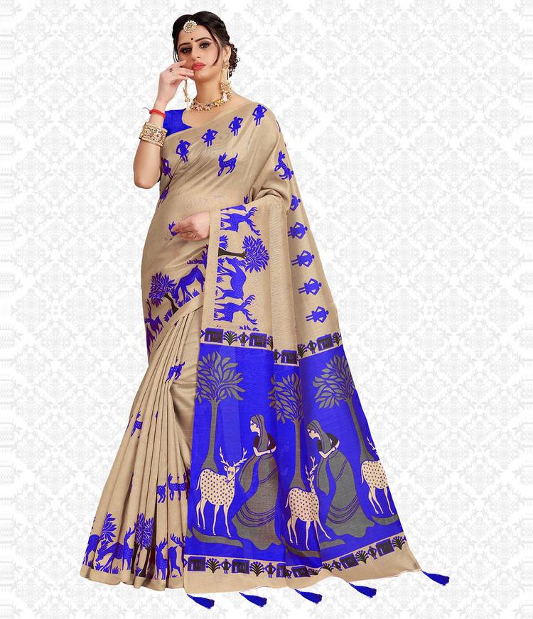 Printed, Self Design, Embellished, Animal Print Fashion Cotton Blend Saree