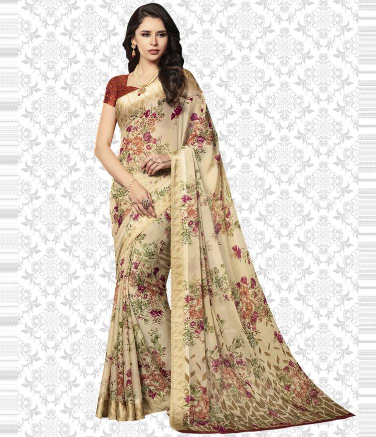 Printed, Floral Print Bollywood Georgette, Chiffon Saree