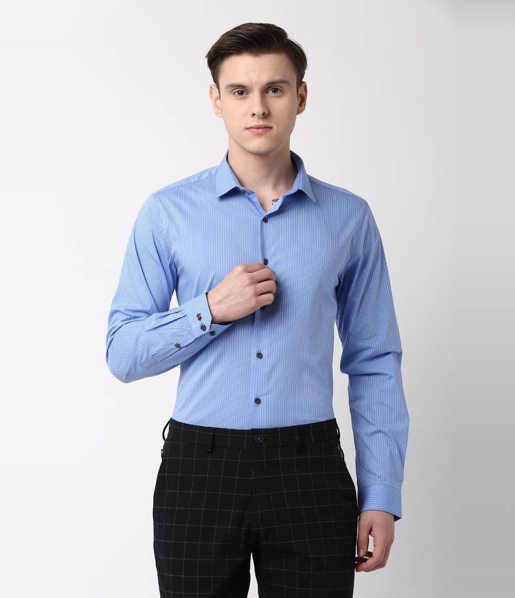 Men Super Slim Fit Striped Spread Collar Formal Shirt