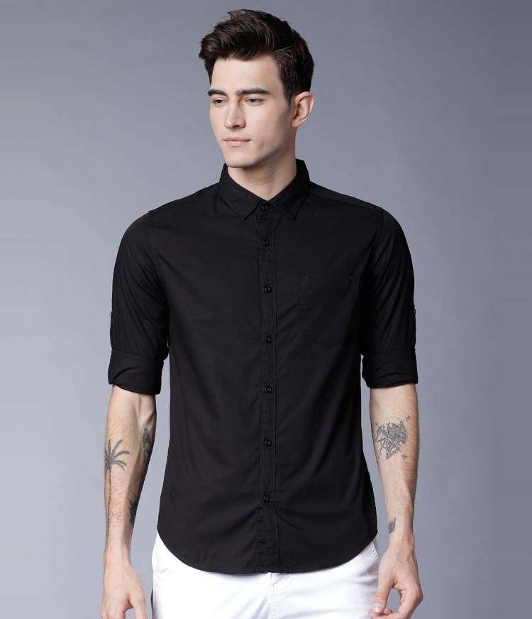 Men Slim Fit Solid Tie up Collar Casual Shirt Price in India