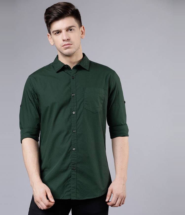 Men Slim Fit Solid Tie up Collar Casual Shirt