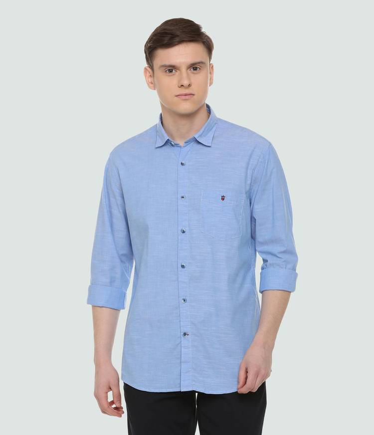 Men Slim Fit Self Design Spread Collar Casual Shirt