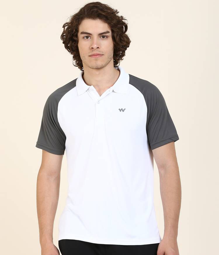 Solid Men Polo Neck White, Grey T-Shirt