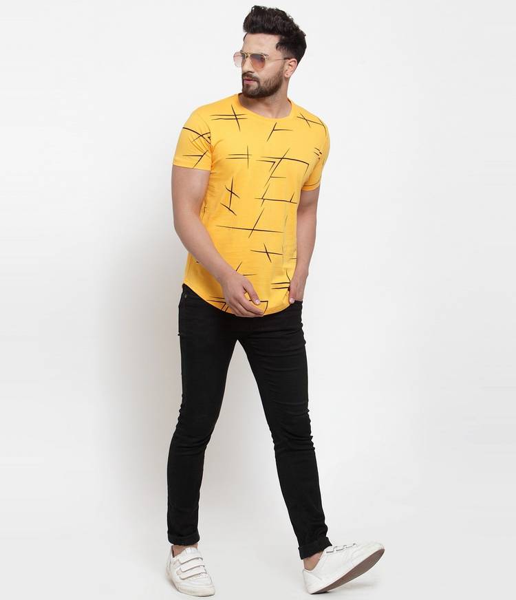 Printed Men Round Neck Yellow T-Shirt