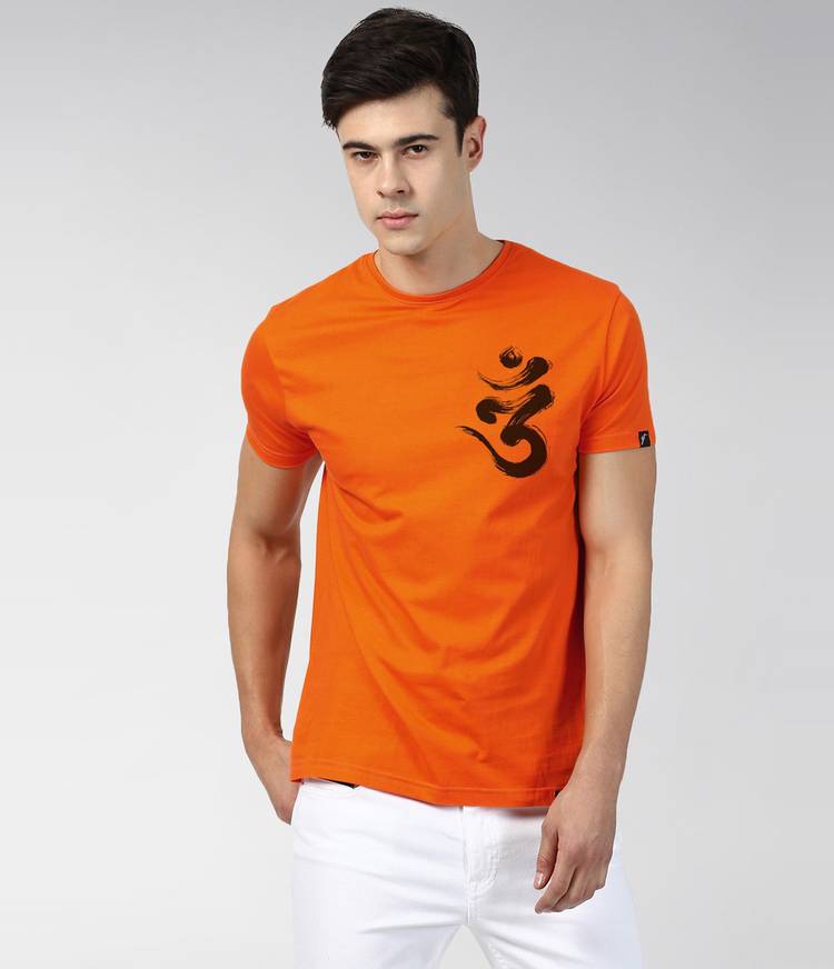 Printed Men Round or Crew Orange T-Shirt