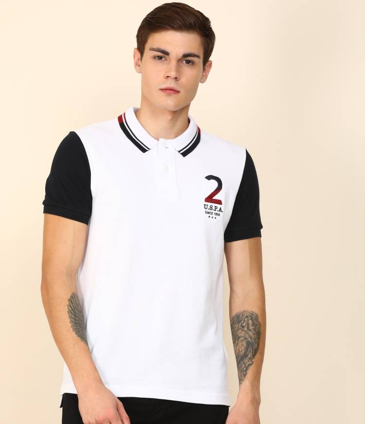 Applique Men Polo Neck White T-Shirt Price in India