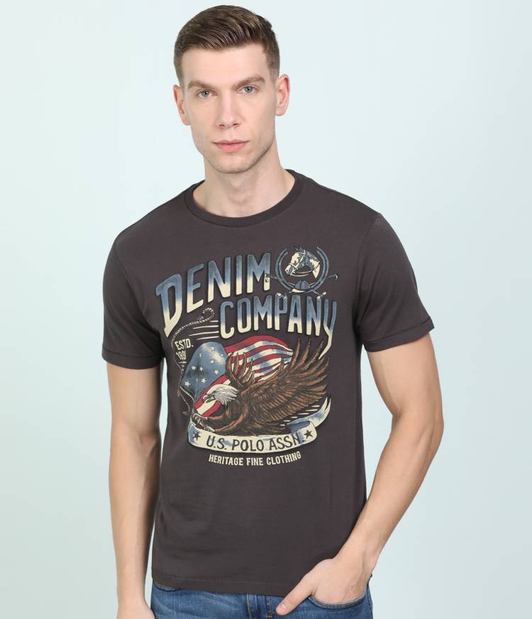 Printed Men Round Neck Black T-Shirt Price in India