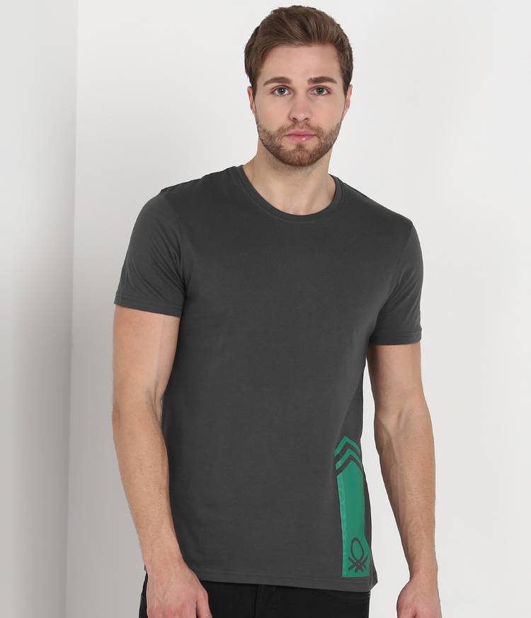 Printed Men Round Neck Green, Grey T-Shirt
