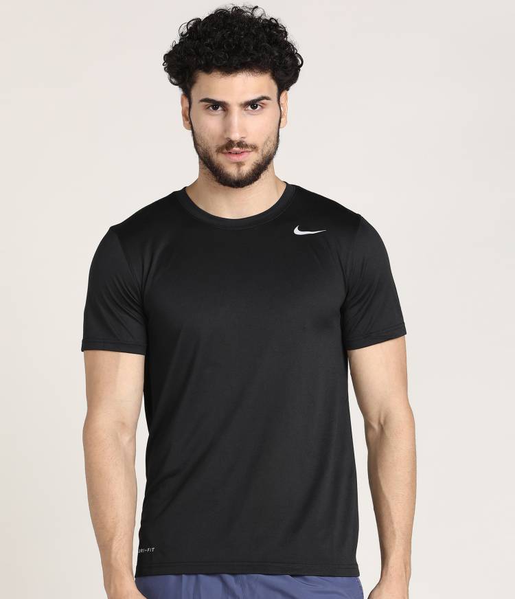 Solid Men Round Neck Black T-Shirt Price in India