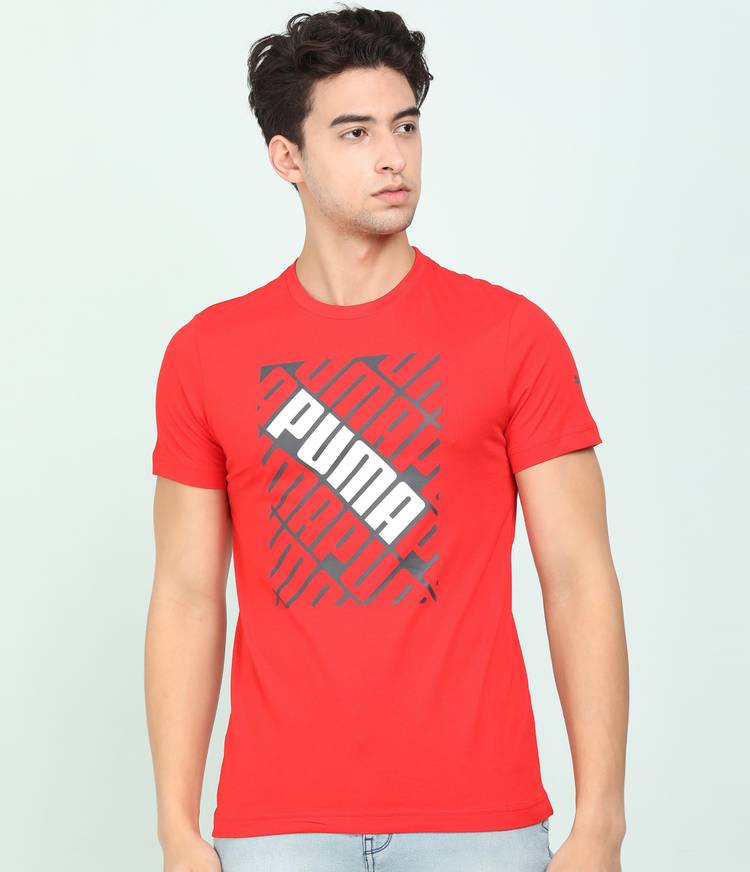 Graphic Print Men Round Neck Red, White T-Shirt