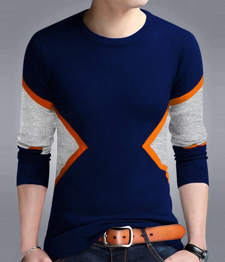 Color Block Men Round Neck Blue, Grey T-Shirt