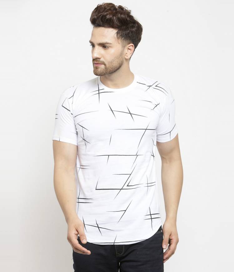 Printed Men Round Neck Reversible White T-Shirt Price in India