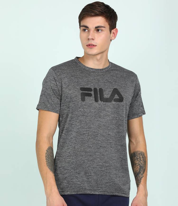 Printed Men Round Neck Black, Grey T-Shirt