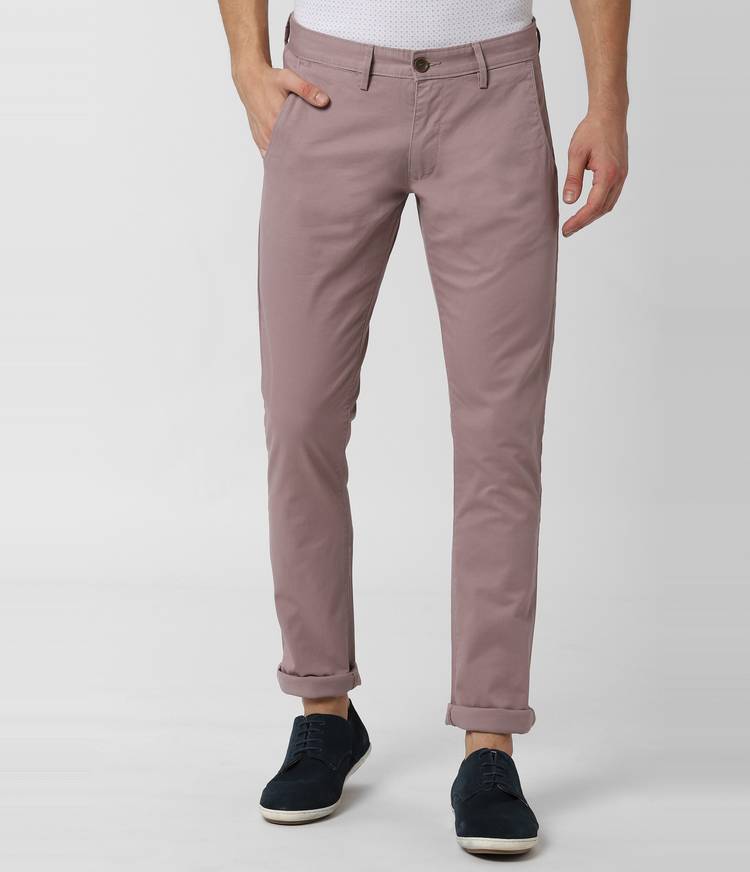 Skinny Fit Men Beige Cotton Blend Trousers