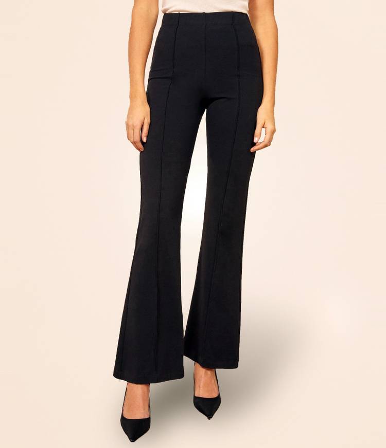 Regular Fit Women Black Cotton Blend Trousers