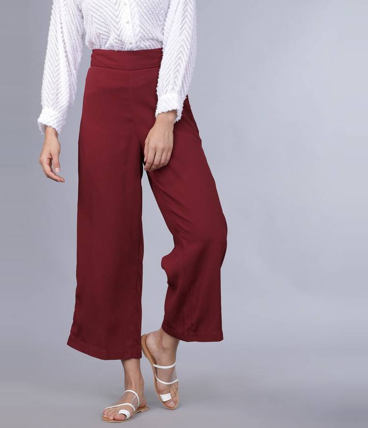 Regular Fit Women Maroon Polyester Trousers
