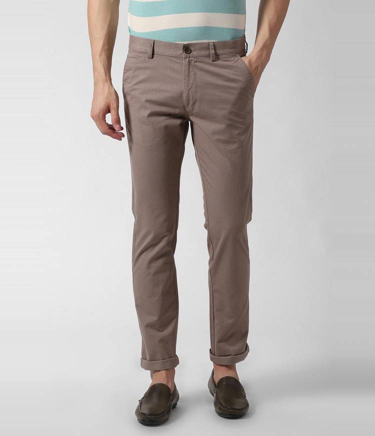 Slim Fit Men Brown Pure Cotton Trousers