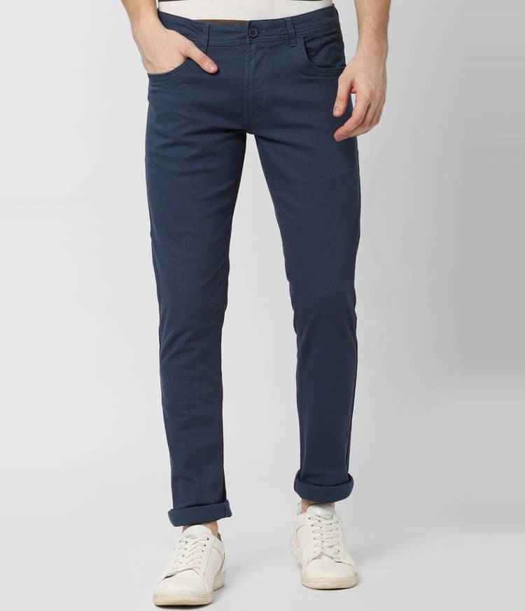 Skinny Fit Men Blue Cotton Blend Trousers