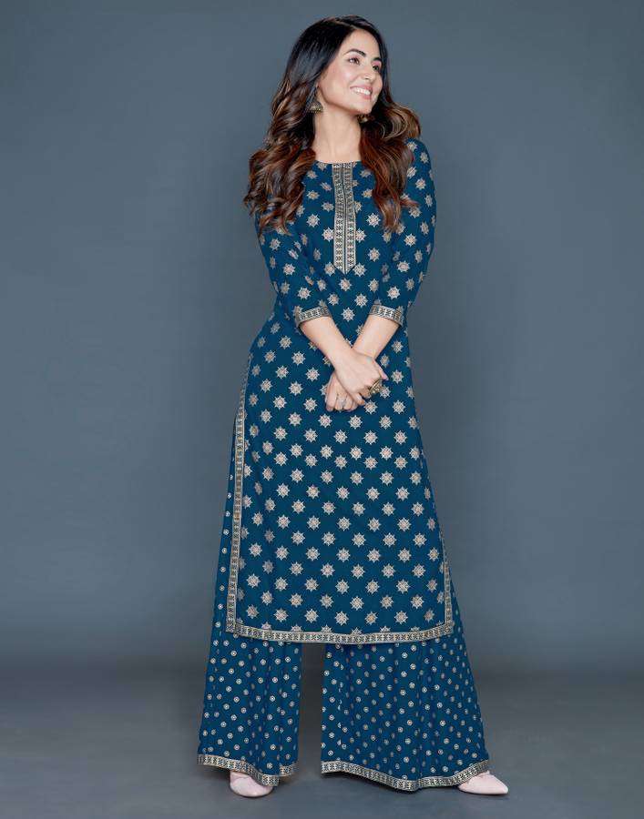 Women Geometric Print, Printed, Embellished Rayon Straight Kurta