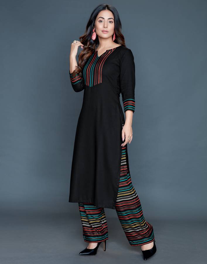 Women Striped, Printed, Embellished Rayon Straight Kurta Price in India