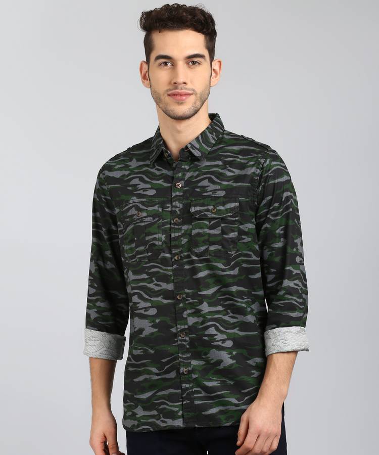 Men Regular Fit Military Camouflage Casual Shirt