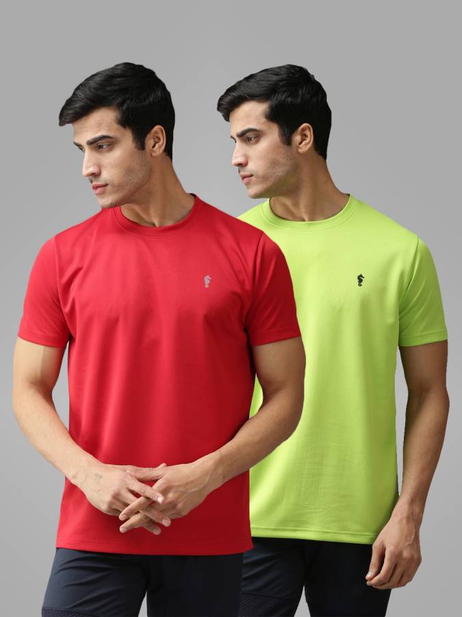 Solid Men Round Neck Red, Green T-Shirt