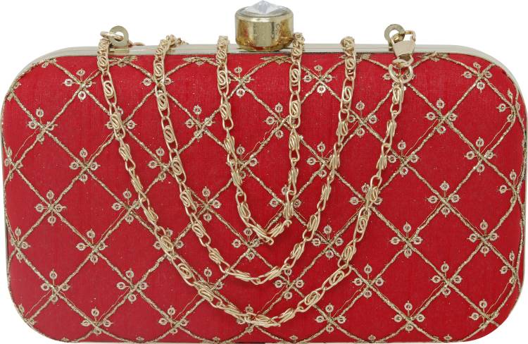 Party Red, Gold  Clutch Price in India